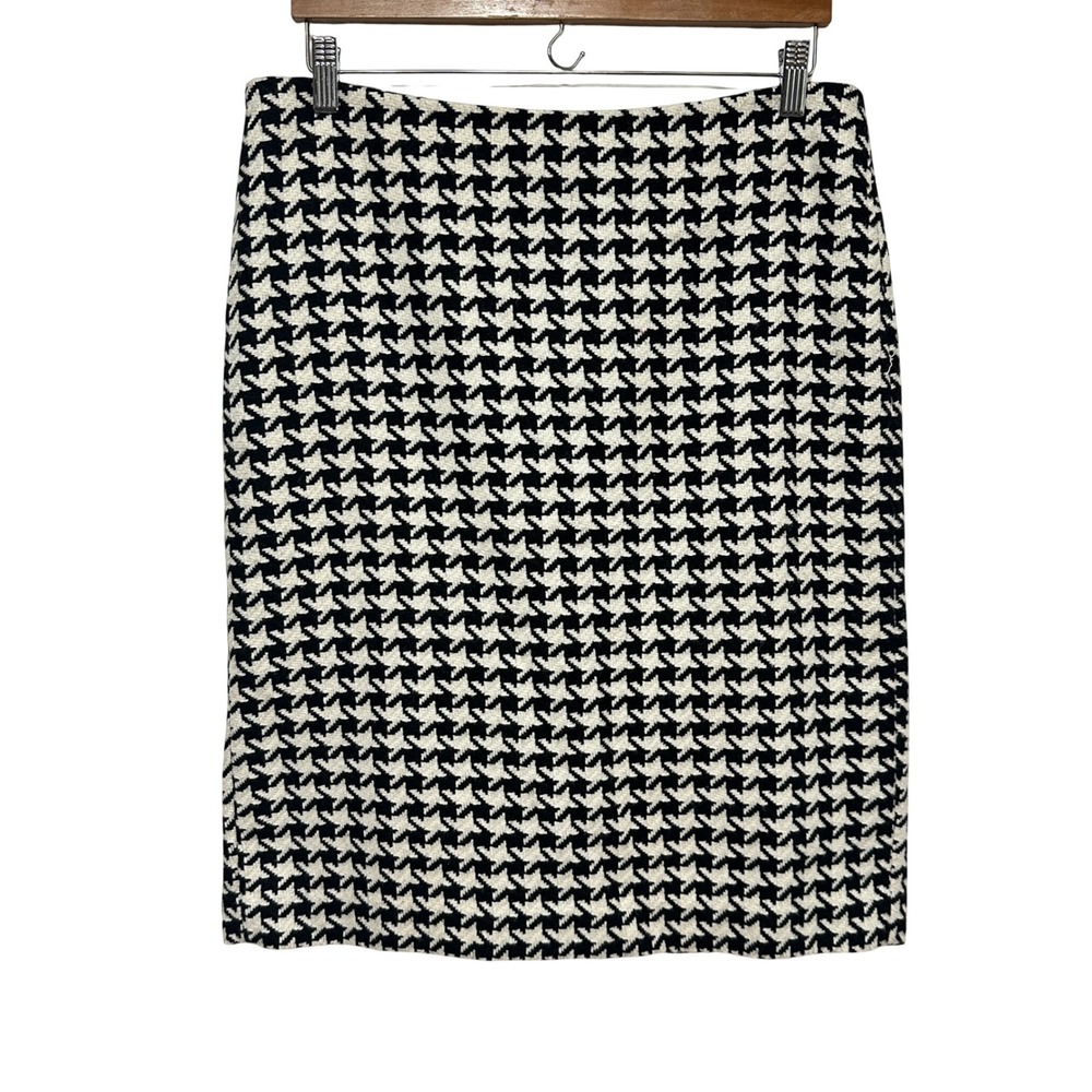 Talbots Wool Blend Houndstooth Pencil Skirt Black White Womens 12 Preppy Classic